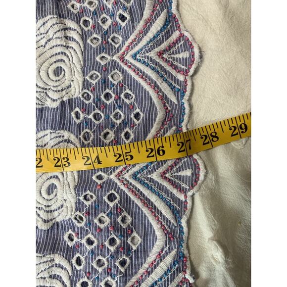 Talbot's Tunic Top L Sleeveless Pullover Embroidered Beaded Blue striped Coastal - Picture 5 of 7